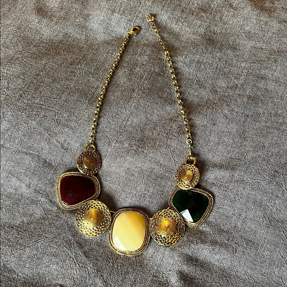 Gold Chain Necklace with Multicolor Stones